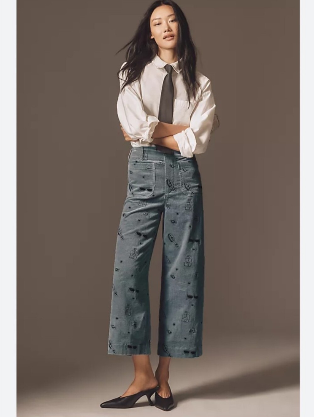 NEW! Anthropologie Maeve Colette Corduroy Wide-Leg Crop Trousers Size 28
